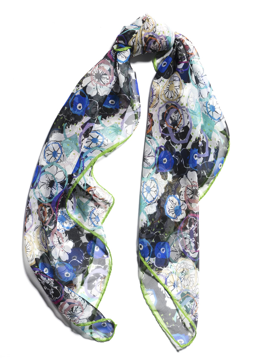 floral patterned silk chiffon designer scarf Emma Greenhill