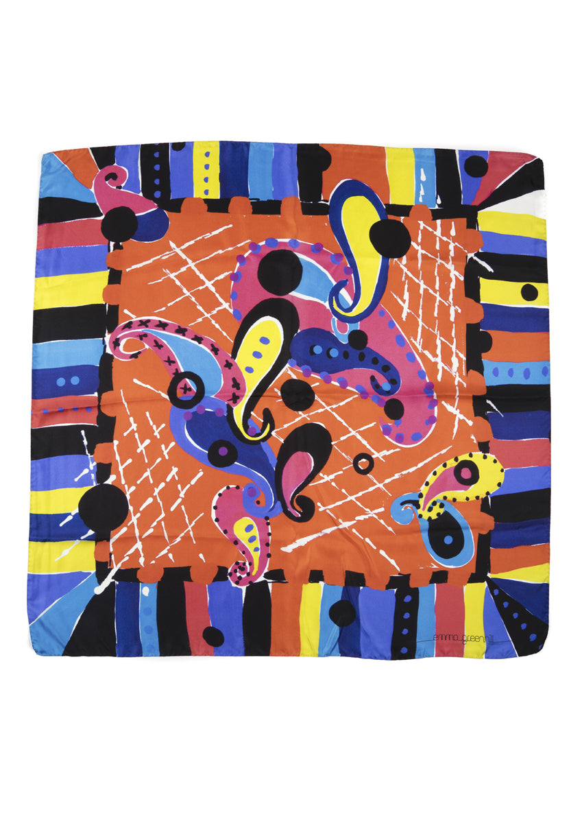 80's Paisley jewel coloured square silk scarf Emma Greenhill