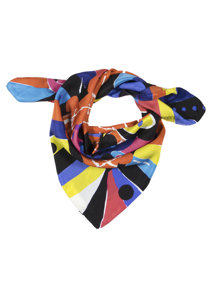 Paisley print jewel coloured tied silk scarf Emma Greenhill