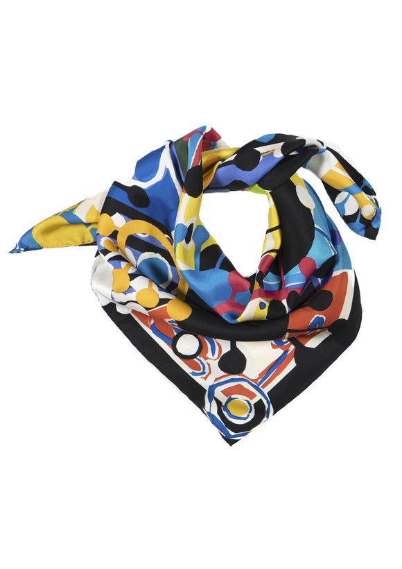 Aliens' Revolt large multi coloured silk scarf Emma Greenhill