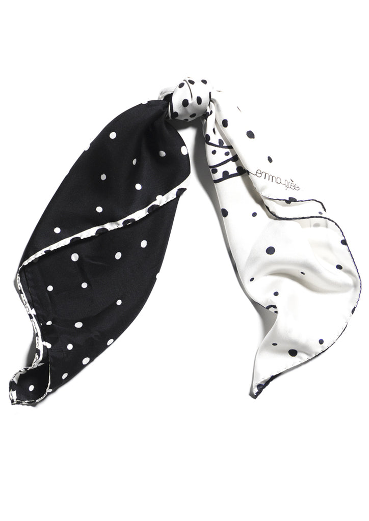 black & white dots, printed silk twill scarf Emma Greenhill