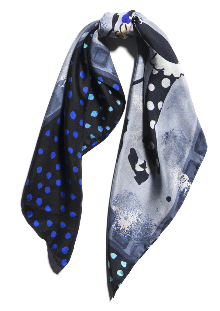 golfer patterned luxury silk twill scarf Emma Greenhill