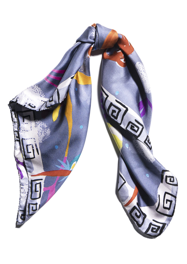 Animals printed on designer silk twill scarf, made in Italy