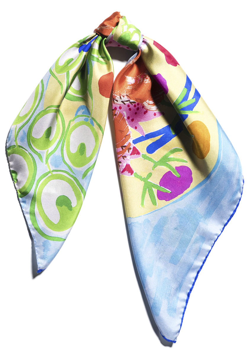 peacocks print, luxury silk twill scarf Emma Greenhill