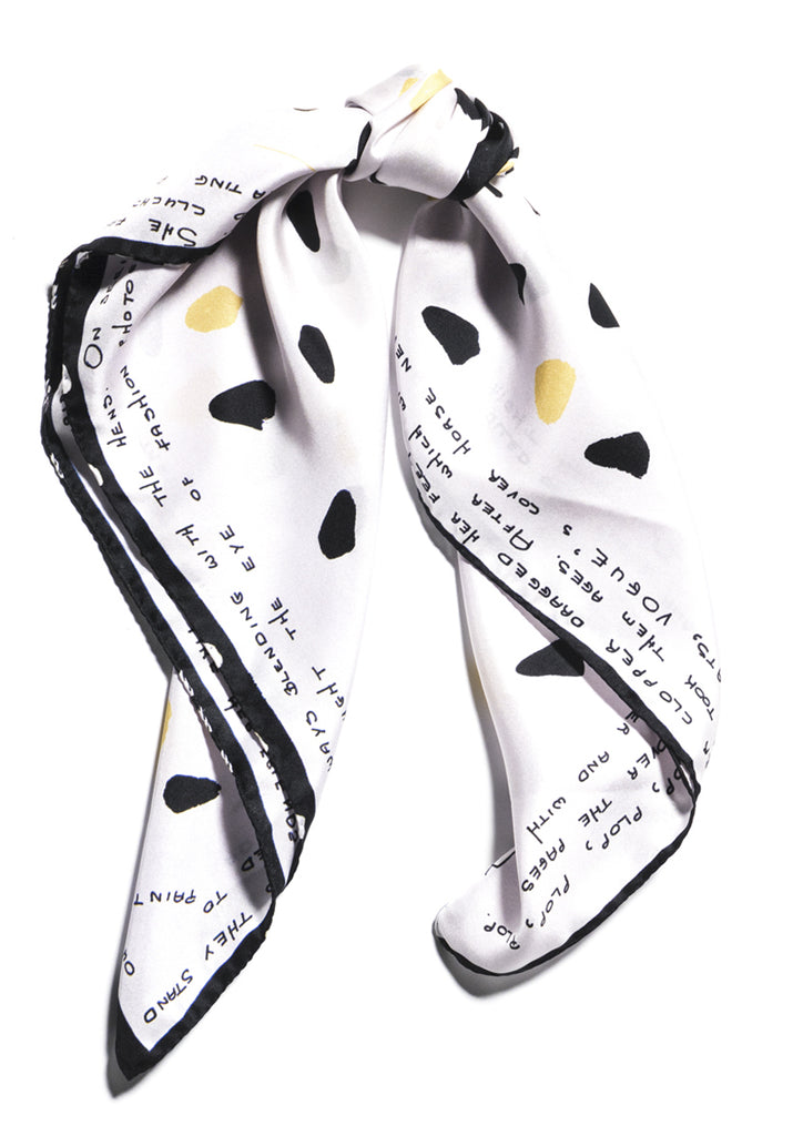 printed horse design and words, designer silk scarf