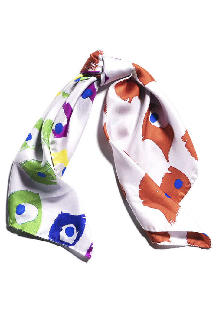 Rainbow colours print, luxury printed silk twill scarf