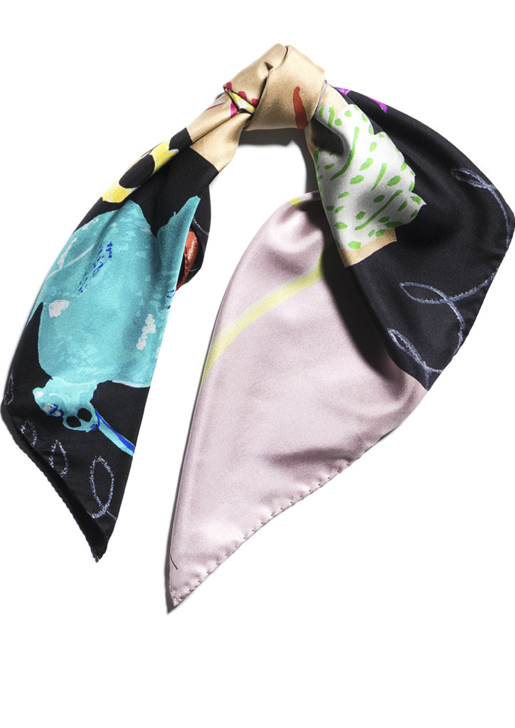 Animals and birds printed silk twill scarf Emma Greenhill