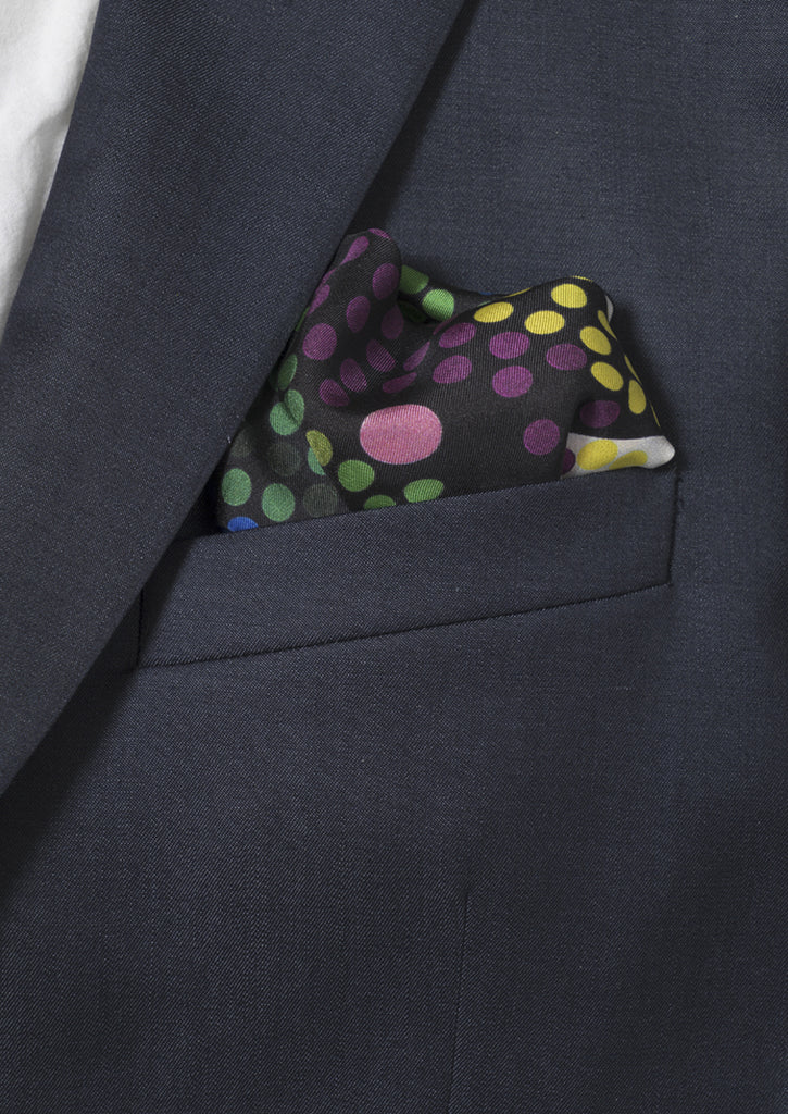 rainbow print designer luxury men's silk pocket square