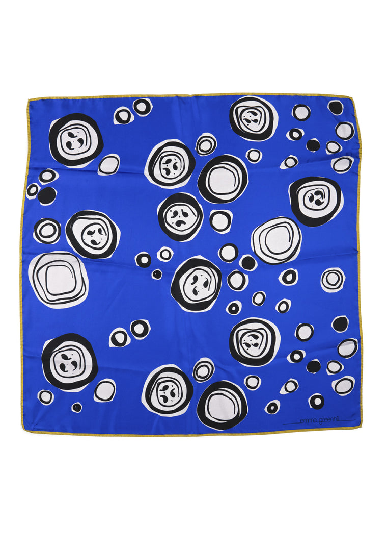 Royal Blue Faces Large Square Silk Scarf