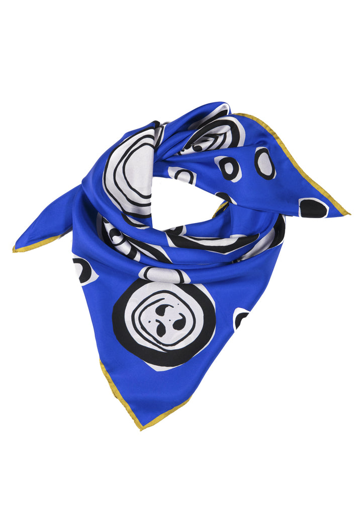 Royal Blue Faces Large Square Silk Scarf