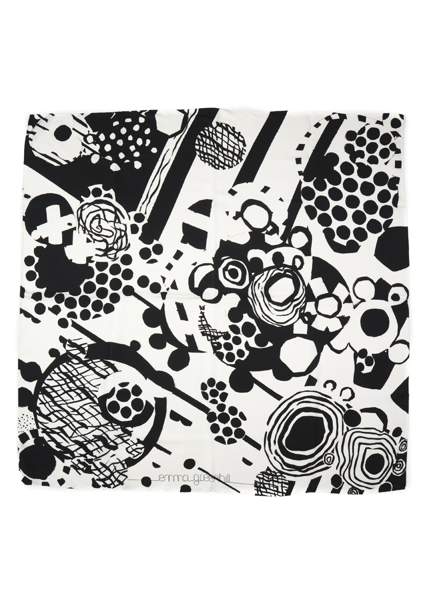Black and White Crossover Large Silk Scarf